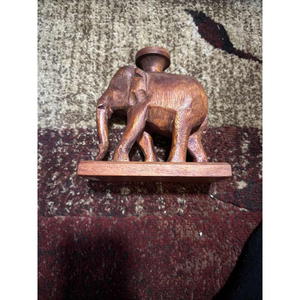 Vintage Hand Carved Wooden Elephant Made In Thailand
